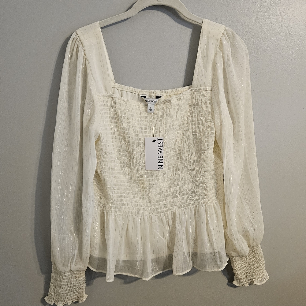 Nine West Cream Sheer Peasant Blouse